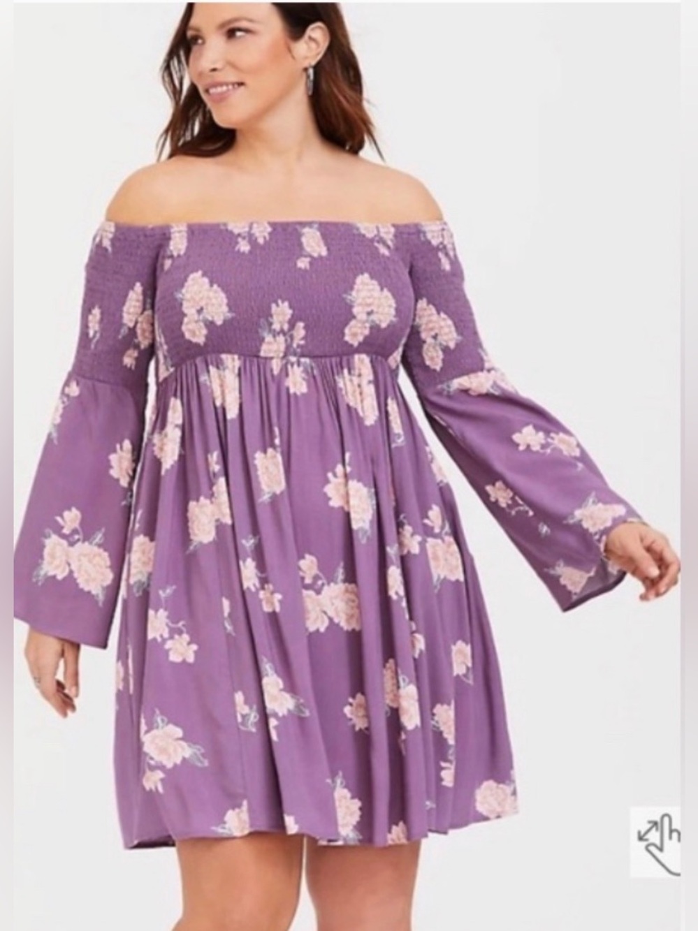 Torrid Purple Floral Smocked Off Shoulder Babydoll Dress Size 2 18/20